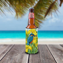 Load image into Gallery viewer, Kingfisher in Yellow Irises Slim Can Hugger – Fun &amp; Functional Drink Coolers ASA2009MUK