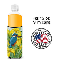 Load image into Gallery viewer, Kingfisher in Yellow Irises Slim Can Hugger – Fun &amp; Functional Drink Coolers ASA2009MUK