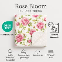 Load image into Gallery viewer, DaDa Bedding Romantic Roses Floral Throw Blanket - Lovely Spring Pink &amp; White Scalloped Colorful Lightweight Breathable - Bright Vibrant Quilted Throw Blanket - 50 x 60