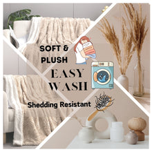 Load image into Gallery viewer, DaDalogy Bedding Champagne Ivory Faux Fur Throw Blanket - Dreamy Gold Geometric Embossed Sherpa Backside - Super Soft Warm Cozy Plush Fluffy