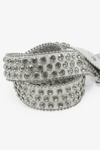 Allover Rhinestone Studded Belt - White