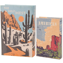 Load image into Gallery viewer, American West Book Box Set of 2 | Vintage Book Shaped Storage Stash Trinket Boxes