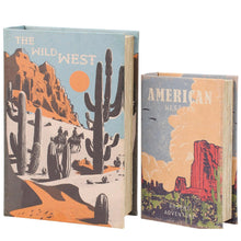 Load image into Gallery viewer, American West Book Box Set of 2 | Vintage Book Shaped Storage Stash Trinket Boxes
