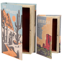 Load image into Gallery viewer, American West Book Box Set of 2 | Vintage Book Shaped Storage Stash Trinket Boxes