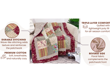 Load image into Gallery viewer, Tache Fairy Tale Tea Party Beige Burgundy Paisley Floral Cotton Patchwork Quilted Throw Blanket (DXJ103443)