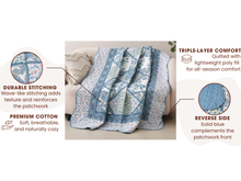 Load image into Gallery viewer, Tache Petal Dance White Blue Floral Vintage Garden Scalloped Cotton Patchwork Quilted Throw Blanket (JHW-646)