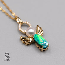 Load image into Gallery viewer, I Love You, My Angel! Boulder Opal Pearl Pendant 18K Yellow Gold with Diamonds