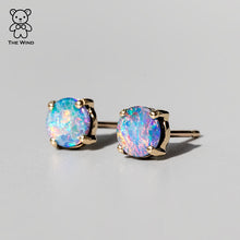 Load image into Gallery viewer, Australian Doublet Opal Round Stud Earrings 14K Yellow Gold
