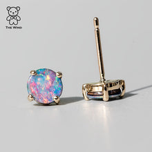 Load image into Gallery viewer, Australian Doublet Opal Round Stud Earrings 14K Yellow Gold