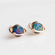 Load image into Gallery viewer, Earth Moon Design Australian Doublet Opal &amp; Diamond Stud Earrings 18K Rose Gold