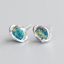 Load image into Gallery viewer, Earth Moon Design Australian Doublet Opal &amp; Diamond Stud Earrings 18K Rose Gold