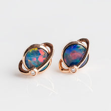 Load image into Gallery viewer, Earth Moon Design Australian Doublet Opal &amp; Diamond Stud Earrings 18K Rose Gold