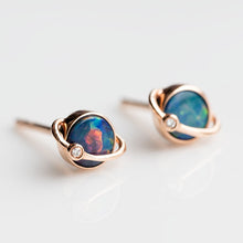 Load image into Gallery viewer, Earth Moon Design Australian Doublet Opal &amp; Diamond Stud Earrings 18K Rose Gold