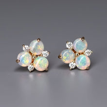 Load image into Gallery viewer, 14K Yellow Gold Australian Solid Opal Diamond Trio Stud Earrings