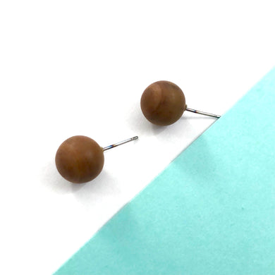 Terracotta Brown Marbled  Ball Stud Earrings