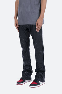 B169 Leather Flare Pants - Black