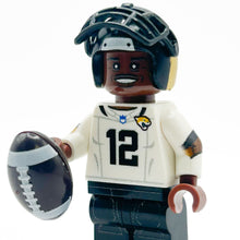 Load image into Gallery viewer, #12 WR/CB Jax Football Player Minifig made using LEGO parts - B3 Customs