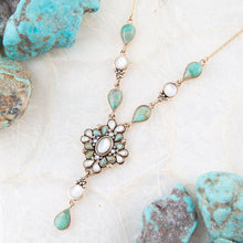Load image into Gallery viewer, White Mother of Pearl and Blue Turquoise Golden Barcelona Y-Necklace