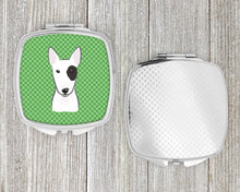 Load image into Gallery viewer, Green Checkered Bull Terrier Compact Mirror – Stylish Purse Mirror with Artistic Covers BB1132SCM