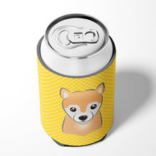 Load image into Gallery viewer, Yellow Checkered Shiba Inu Can or Bottle Hugger BB1133CC