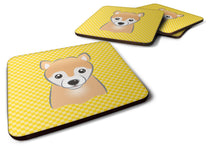 Load image into Gallery viewer, Yellow Checkered Shiba Inu Coasters - Set of 4 Lightweight Foam, Absorbent Drink Coasters BB1133FC