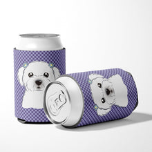 Load image into Gallery viewer, Purple Checkered Maltese Can or Bottle Hugger BB1134CC