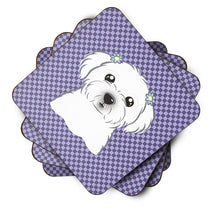 Load image into Gallery viewer, Purple Checkered Maltese Coasters - Set of 4 Lightweight Foam, Absorbent Drink Coasters BB1134FC