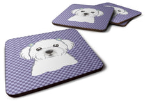 Load image into Gallery viewer, Purple Checkered Maltese Coasters - Set of 4 Lightweight Foam, Absorbent Drink Coasters BB1134FC