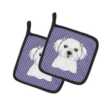 Load image into Gallery viewer, Purple Checkered Maltese Pot Holders - Set of 2 - Heat-Resistant Kitchen Essentials BB1134PTHD