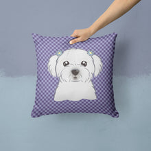 Load image into Gallery viewer, Purple Checkered Maltese Throw Pillow - 14x14 Decorative Pillow – Art for Your Home &amp; Patio BB1134PW1414