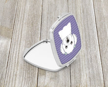 Load image into Gallery viewer, Purple Checkered Maltese Compact Mirror – Stylish Purse Mirror with Artistic Covers BB1134SCM