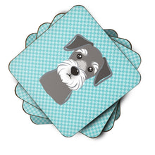 Load image into Gallery viewer, Blue Checkered Schnauzer Coasters - Set of 4 Lightweight Foam, Absorbent Drink Coasters BB1136FC