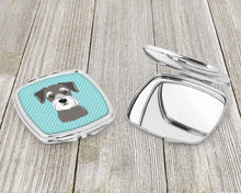 Load image into Gallery viewer, Blue Checkered Schnauzer Compact Mirror – Stylish Purse Mirror with Artistic Covers BB1136SCM