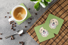 Load image into Gallery viewer, Green Checkered Golden Retriever Coasters - Set of 4 Lightweight Foam, Absorbent Drink Coasters BB1137FC