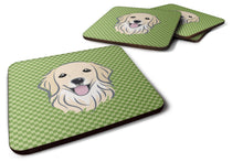 Load image into Gallery viewer, Green Checkered Golden Retriever Coasters - Set of 4 Lightweight Foam, Absorbent Drink Coasters BB1137FC