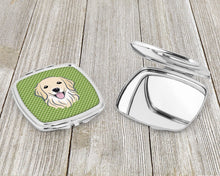 Load image into Gallery viewer, Green Checkered Golden Retriever Compact Mirror – Stylish Purse Mirror with Artistic Covers BB1137SCM