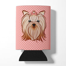 Load image into Gallery viewer, Pink Checkered Yorkie / Yorkshire Terrier Can or Bottle Hugger BB1138CC
