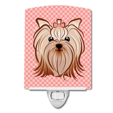 Load image into Gallery viewer, Pink Checkered Yorkie / Yorkshire Terrier Ceramic Night Light BB1138CNL