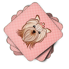 Load image into Gallery viewer, Pink Checkered Yorkie / Yorkshire Terrier Coasters - Set of 4 Lightweight Foam, Absorbent Drink Coasters BB1138FC