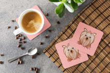 Load image into Gallery viewer, Pink Checkered Yorkie / Yorkshire Terrier Coasters - Set of 4 Lightweight Foam, Absorbent Drink Coasters BB1138FC