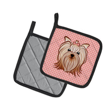 Load image into Gallery viewer, Pink Checkered Yorkie / Yorkshire Terrier Pot Holders - Set of 2 - Heat-Resistant Kitchen Essentials BB1138PTHD
