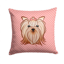 Load image into Gallery viewer, Pink Checkered Yorkie / Yorkshire Terrier Throw Pillow - 14x14 Decorative Pillow – Art for Your Home &amp; Patio BB1138PW1414