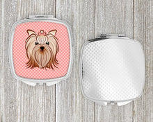 Load image into Gallery viewer, Pink Checkered Yorkie / Yorkshire Terrier Compact Mirror – Stylish Purse Mirror with Artistic Covers BB1138SCM