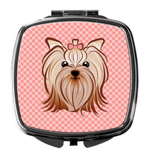 Load image into Gallery viewer, Pink Checkered Yorkie / Yorkshire Terrier Compact Mirror – Stylish Purse Mirror with Artistic Covers BB1138SCM