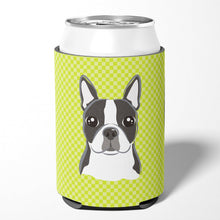 Load image into Gallery viewer, Lime Checkered Boston Terrier Can or Bottle Hugger BB1139CC