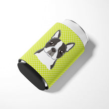 Load image into Gallery viewer, Lime Checkered Boston Terrier Can or Bottle Hugger BB1139CC