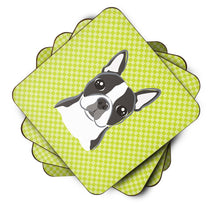 Load image into Gallery viewer, Lime Checkered Boston Terrier Coasters - Set of 4 Lightweight Foam, Absorbent Drink Coasters BB1139FC