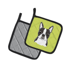 Load image into Gallery viewer, Lime Checkered Boston Terrier Pot Holders - Set of 2 - Heat-Resistant Kitchen Essentials BB1139PTHD