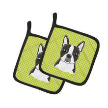 Load image into Gallery viewer, Lime Checkered Boston Terrier Pot Holders - Set of 2 - Heat-Resistant Kitchen Essentials BB1139PTHD