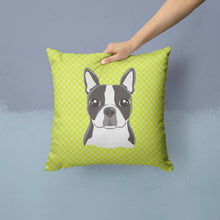 Load image into Gallery viewer, Lime Checkered Boston Terrier Throw Pillow - 14x14 Decorative Pillow – Art for Your Home &amp; Patio BB1139PW1414